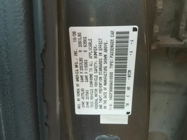 1HGCP368X9A016500 - 2009 HONDA ACCORD EXL GRAY photo 10