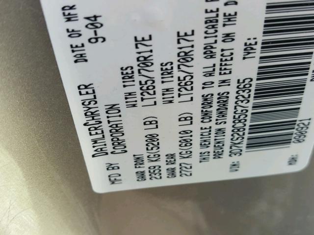 3D7KS28C85G732365 - 2005 DODGE RAM 2500 S Qızıl foto 10