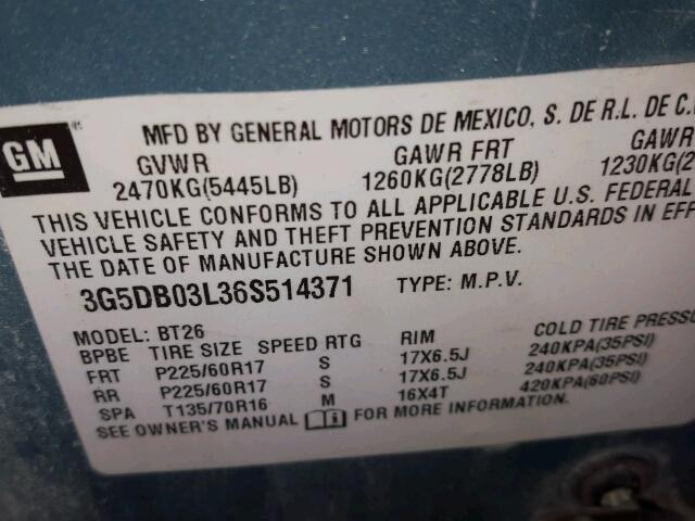 3G5DB03L36S514371 - 2006 BUICK RENDEZVOUS BLUE photo 10