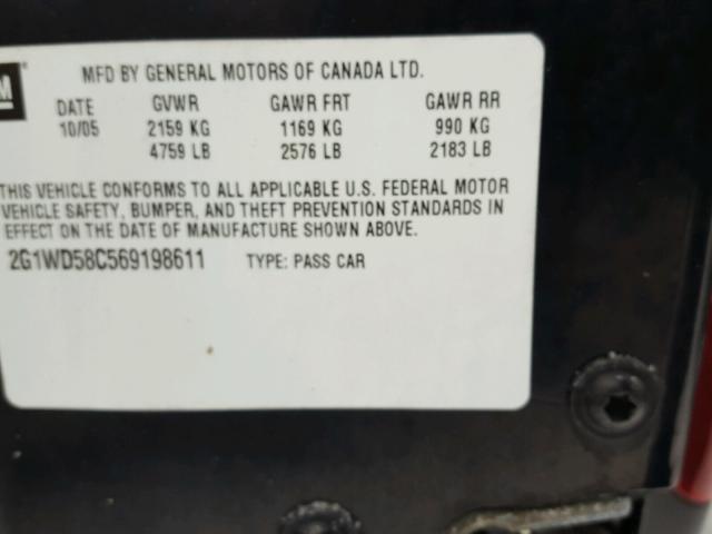 2G1WD58C569198611 - 2006 CHEVROLET IMPALA SUP BLACK photo 10