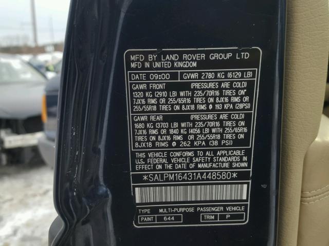 SALPM16431A448580 - 2001 LAND ROVER RANGE ROVE BLUE photo 6