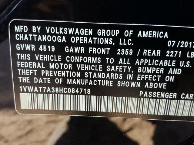 1VWAT7A38HC084718 - 2017 VOLKSWAGEN PASSAT S შავი ფოტო 10