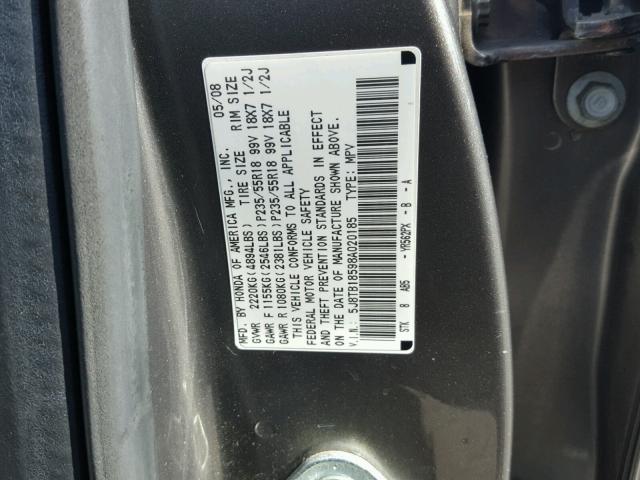 5J8TB18598A020185 - 2008 ACURA RDX TECHNO GRAY photo 10