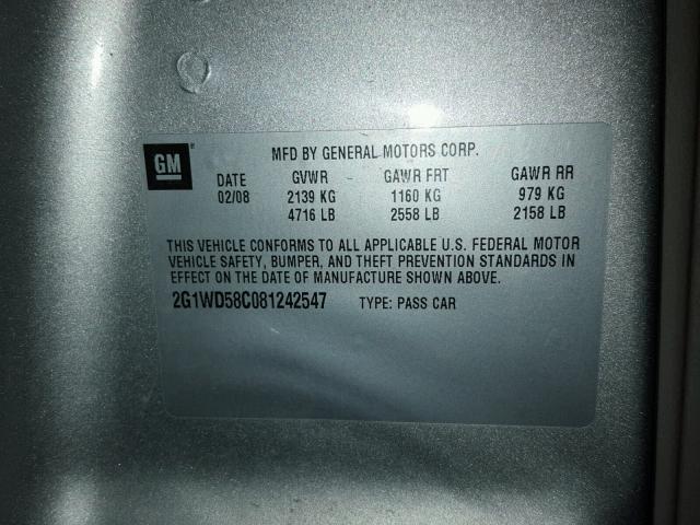 2G1WD58C081242547 - 2008 CHEVROLET IMPALA SUP 银色 照片 10