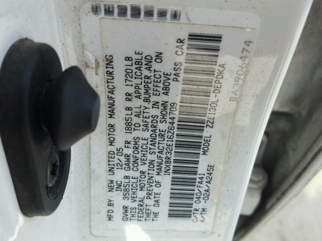 1NXBR32E16Z644709 - 2006 TOYOTA COROLLA CE WHITE photo 10