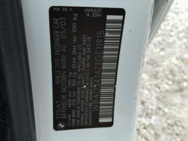WBADS43423GE11915 - 2003 BMW 525 IT AUT WHITE photo 10