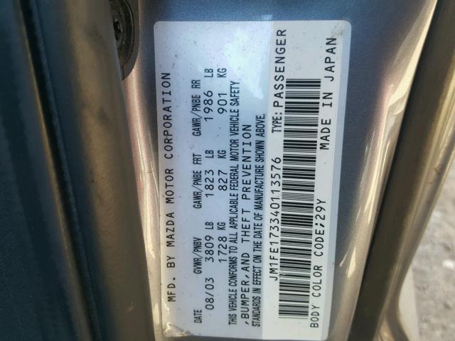 JM1FE173340113576 - 2004 MAZDA RX8 GRAY photo 10