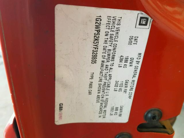 1G2WP52K5YF328805 - 2000 PONTIAC GRAND PRIX RED photo 10