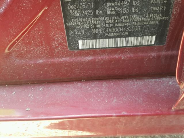 5NPEC4AB0CH432003 - 2012 HYUNDAI SONATA SE RED photo 10