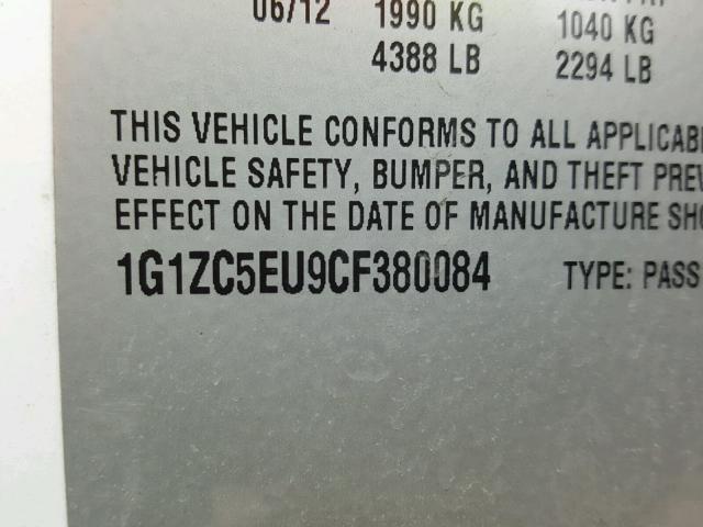 1G1ZC5EU9CF380084 - 2012 CHEVROLET MALIBU 1LT 白色 照片 10