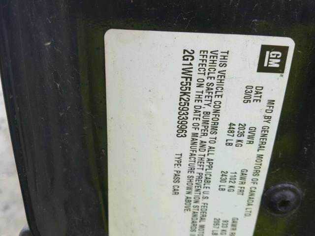 2G1WF55K259339963 - 2005 CHEVROLET IMPALA 黑色 照片 10