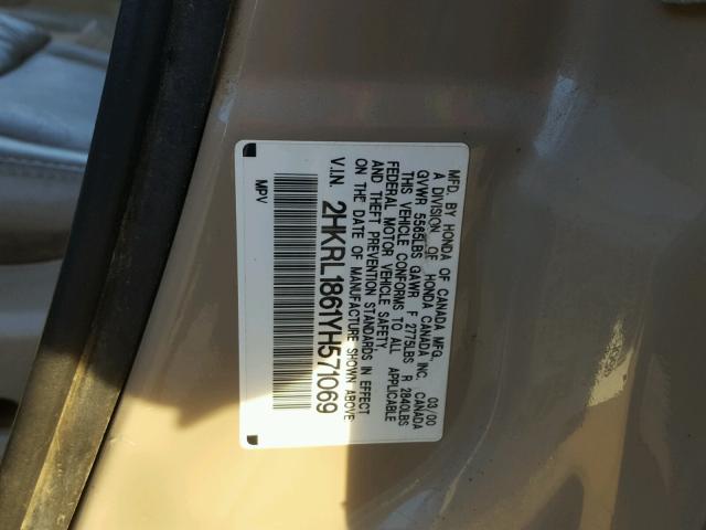 2HKRL1861YH571069 - 2000 HONDA ODYSSEY EX GOLD photo 10