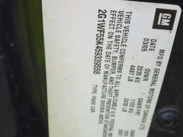 2G1WF55K459339558 - 2005 CHEVROLET IMPALA 黑色 照片 10