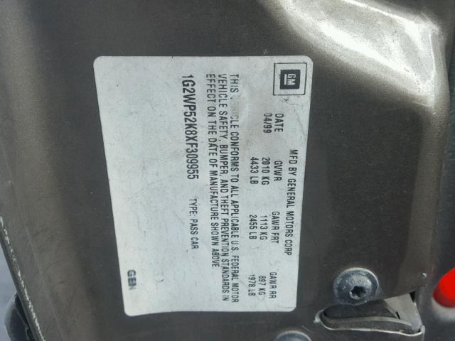 1G2WP52K8XF309955 - 1999 PONTIAC GRAND PRIX TAN photo 10