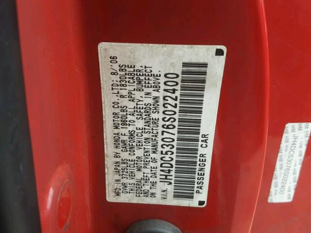 JH4DC53076S022400 - 2006 ACURA RSX TYPE-S RED photo 10