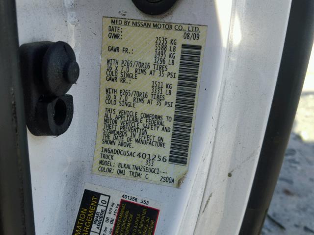 1N6AD0CU5AC401256 - 2010 NISSAN FRONTIER K WHITE photo 10