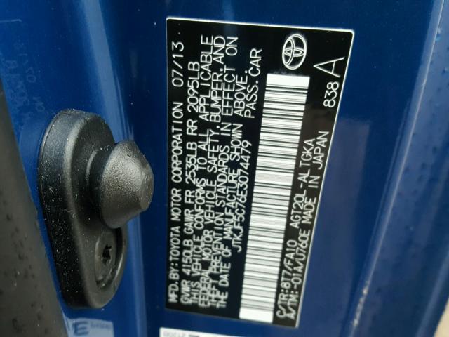 JTKJF5C76E3074479 - 2014 TOYOTA SCION TC 蓝色 照片 10