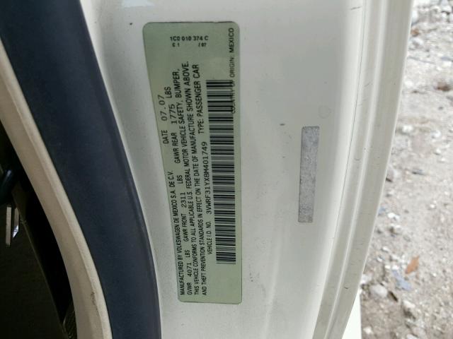 3VWRF31YX8M401749 - 2008 VOLKSWAGEN NEW BEETLE 奶油色 照片 10