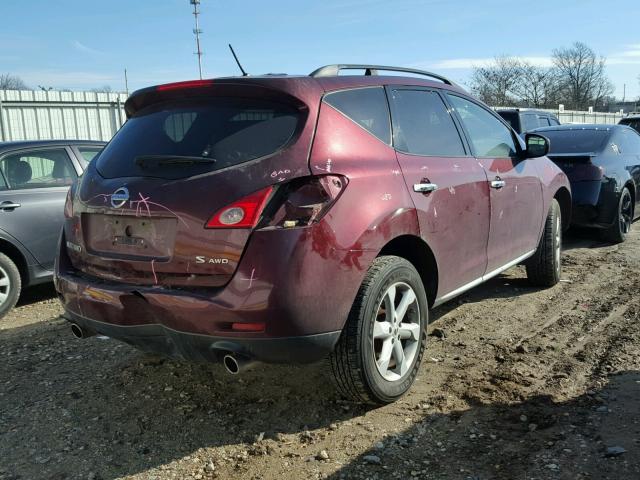 JN8AZ18W39W120074 - 2009 NISSAN MURANO S BURGUNDY photo 4