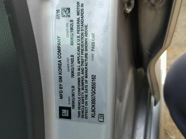 KL8CK6S07GC650162 - 2016 CHEVROLET SPARK EV 1 蓝色 照片 10