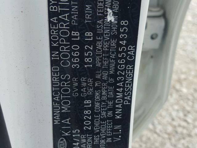 KNADM4A32G6554358 - 2016 KIA RIO LX Սպիտակ լուսանկար 10