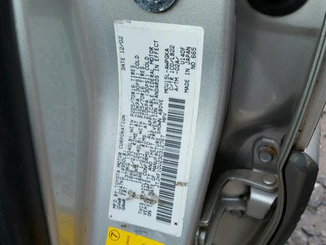 JTJHF10U230312767 - 2003 LEXUS RX 300 SILVER photo 10