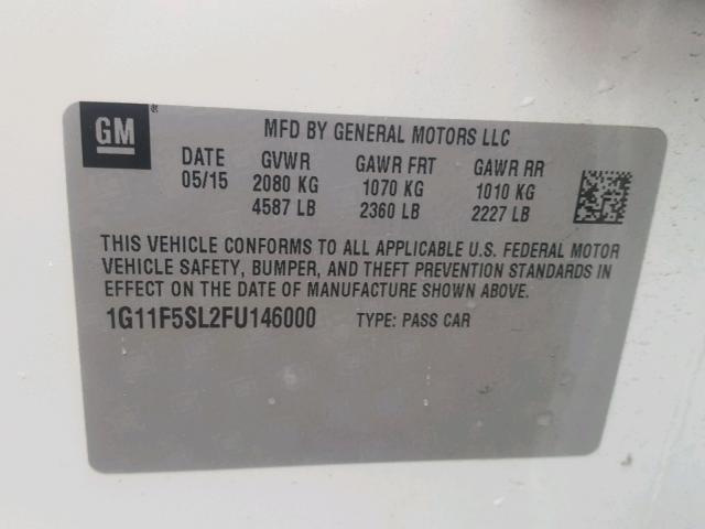 1G11F5SL2FU146000 - 2015 CHEVROLET MALIBU LTZ 白色 照片 10