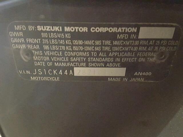 JS1CK44A282101648 - 2008 SUZUKI AN400 RED photo 10