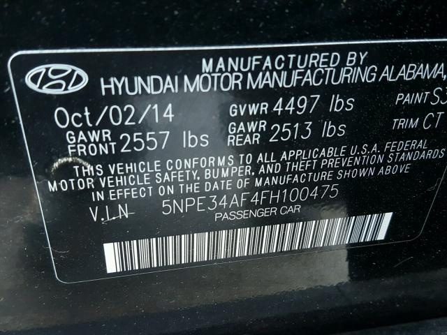 5NPE34AF4FH100475 - 2015 HYUNDAI SONATA SPO BLACK photo 10