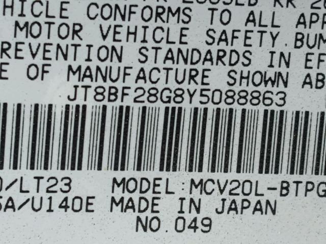 JT8BF28G8Y5088863 - 2000 LEXUS ES 300 SILVER photo 10