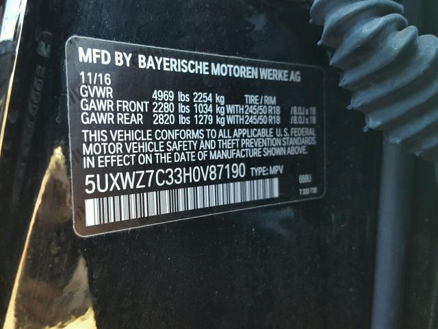 5UXWZ7C33H0V87190 - 2017 BMW X3 SDRIVE2 Қара фото 10