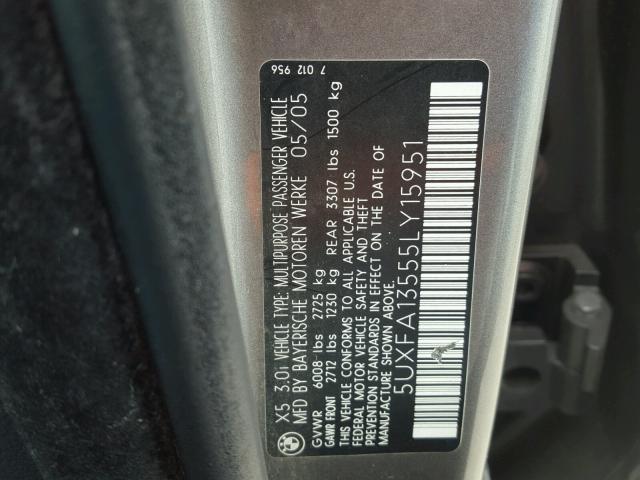 5UXFA13555LY15951 - 2005 BMW X5 3.0I GRAY photo 10