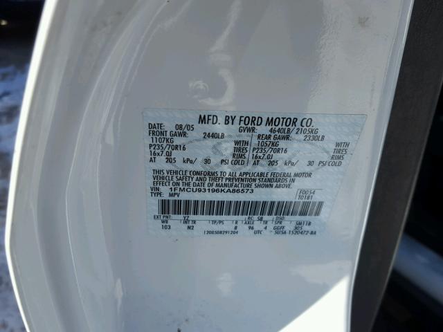 1FMCU93196KA86573 - 2006 FORD ESCAPE XLT WHITE photo 10