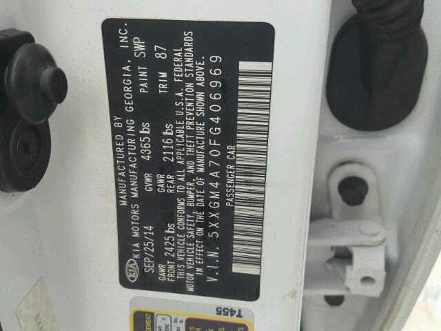 5XXGM4A70FG406969 - 2015 KIA OPTIMA LX WHITE photo 10