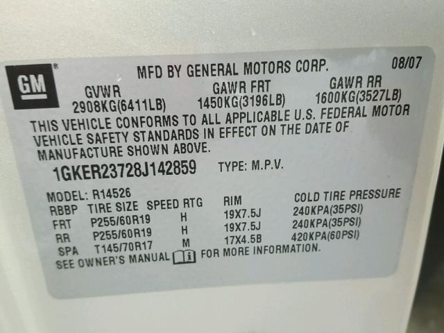 1GKER23728J142859 - 2008 GMC ACADIA SLT GOLD photo 10