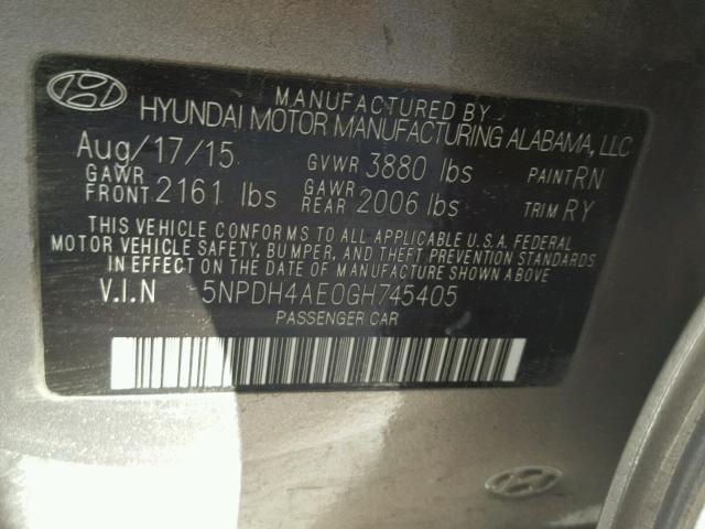 5NPDH4AE0GH745405 - 2016 HYUNDAI ELANTRA SE SILVER photo 10