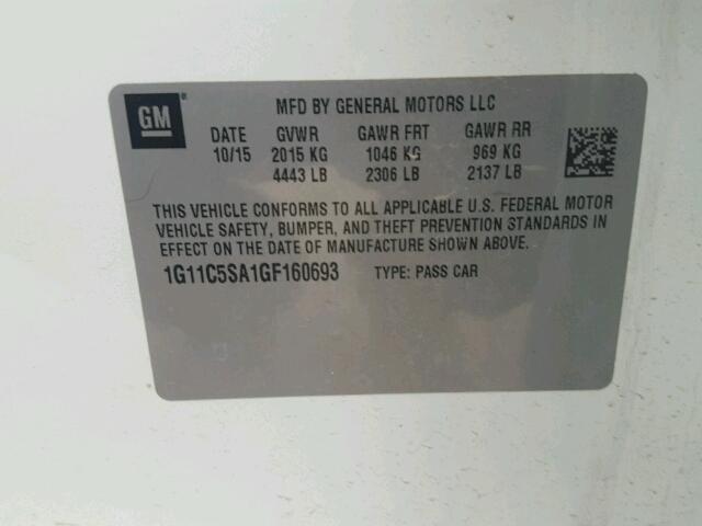 1G11C5SA1GF160693 - 2016 CHEVROLET MALIBU LIM 白色 照片 10