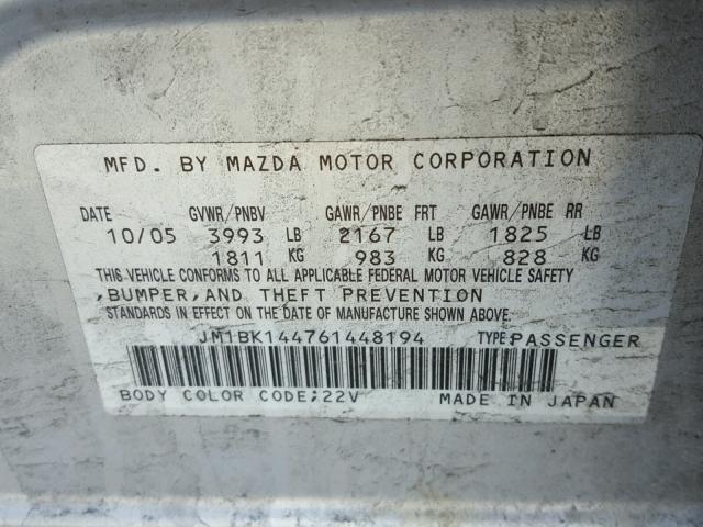 JM1BK144761448194 - 2006 MAZDA 3 HATCHBAC SILVER photo 10