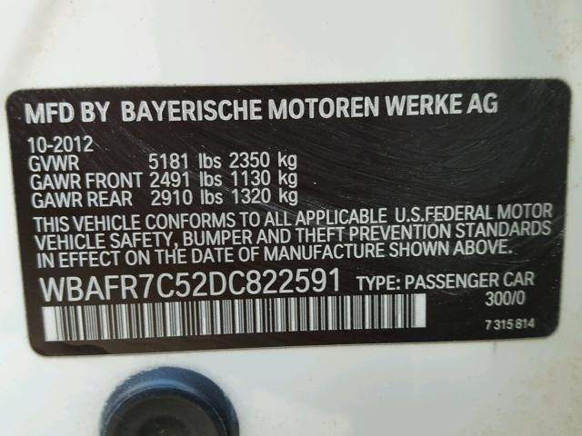 WBAFR7C52DC822591 - 2013 BMW 535 I WHITE photo 10