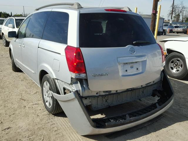 5N1BV28U85N117134 - 2005 NISSAN QUEST S SILVER photo 3