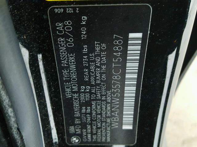 WBANW53578CT54887 - 2008 BMW 550 I BLACK photo 10