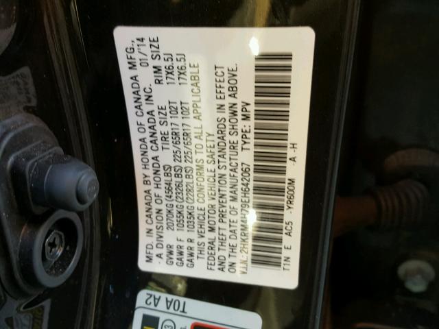 2HKRM4H79EH642067 - 2014 HONDA CR-V EXL BLACK photo 10