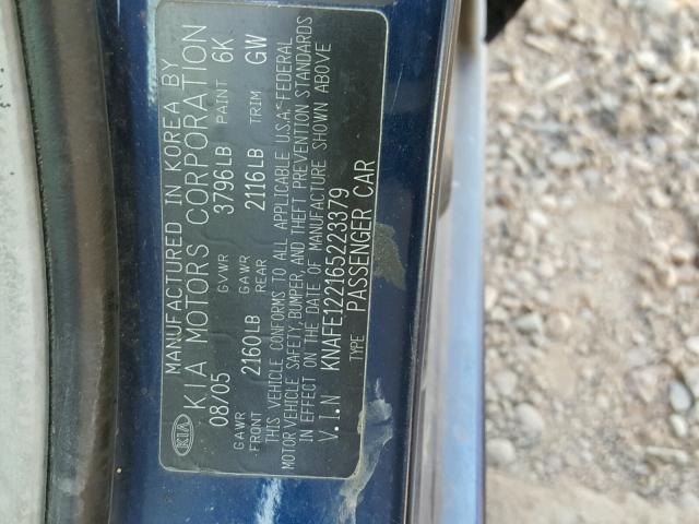 KNAFE122165223379 - 2006 KIA NEW SPECTR BLUE photo 10