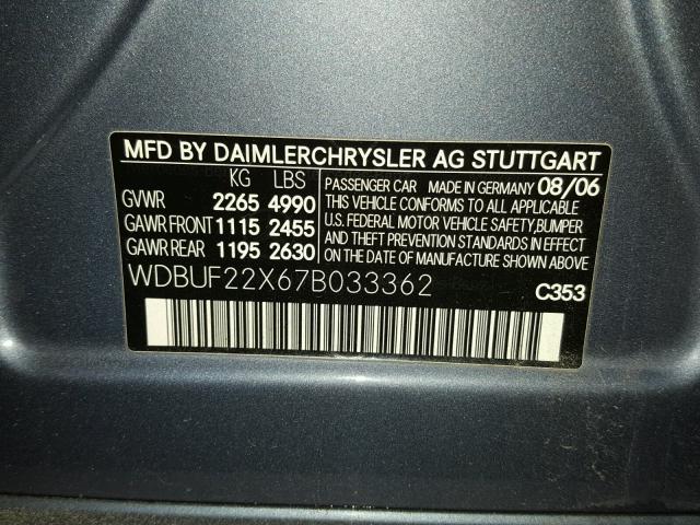 WDBUF22X67B033362 - 2007 MERCEDES-BENZ E 320 CDI BLUE photo 10