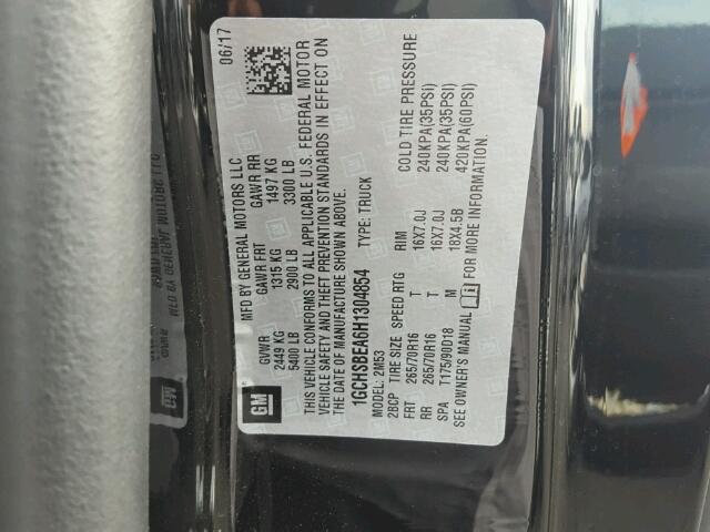 1GCHSBEA6H1304854 - 2017 CHEVROLET COLORADO BLACK photo 10