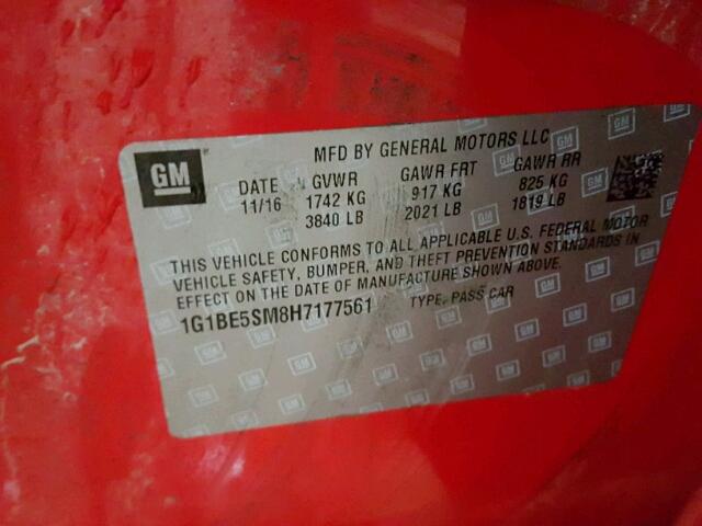 1G1BE5SM8H7177561 - 2017 CHEVROLET CRUZE LT RED photo 10