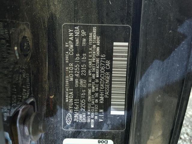 KMHHT6KD5CU067716 - 2012 HYUNDAI GENESIS CO BLACK photo 10