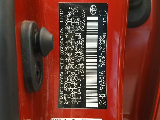 JTDZN3EU4D3210790 - 2013 TOYOTA PRIUS V RED photo 10