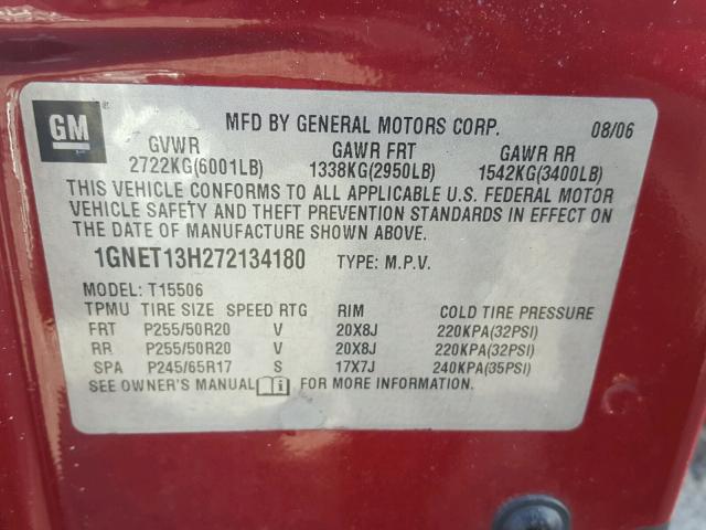 1GNET13H272134180 - 2007 CHEVROLET TRAILBLAZE MAROON photo 10