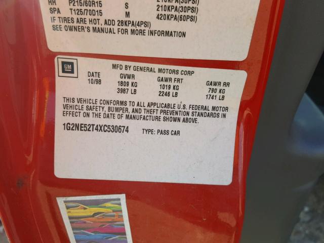 1G2NE52T4XC530674 - 1999 PONTIAC GRAND AM S Qırmızı foto 10